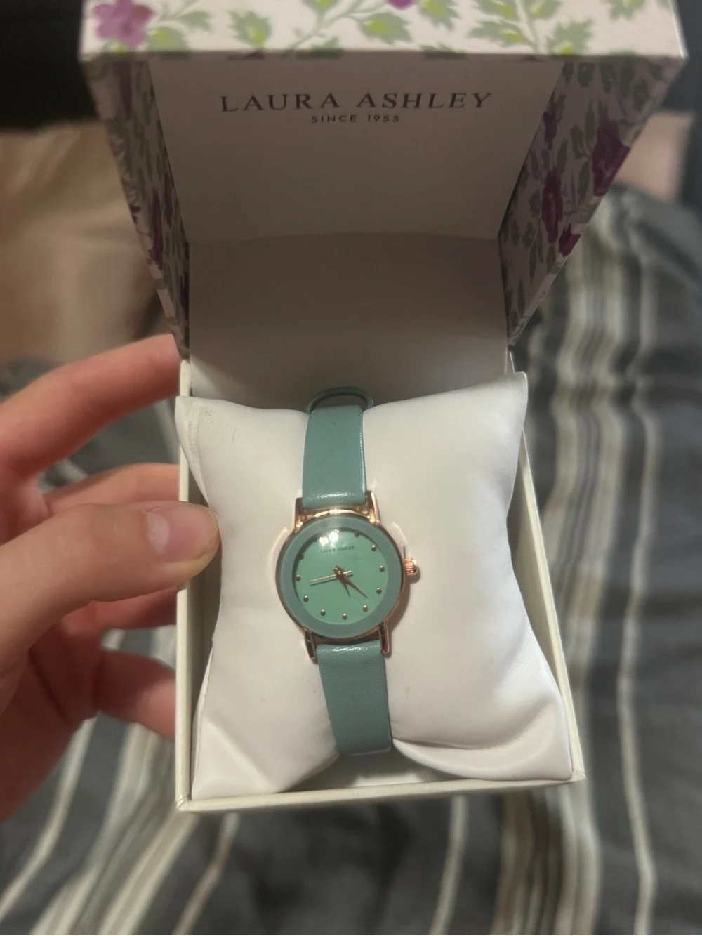 Laura Ashley Rose Gold Case Mint Green Strap Watch